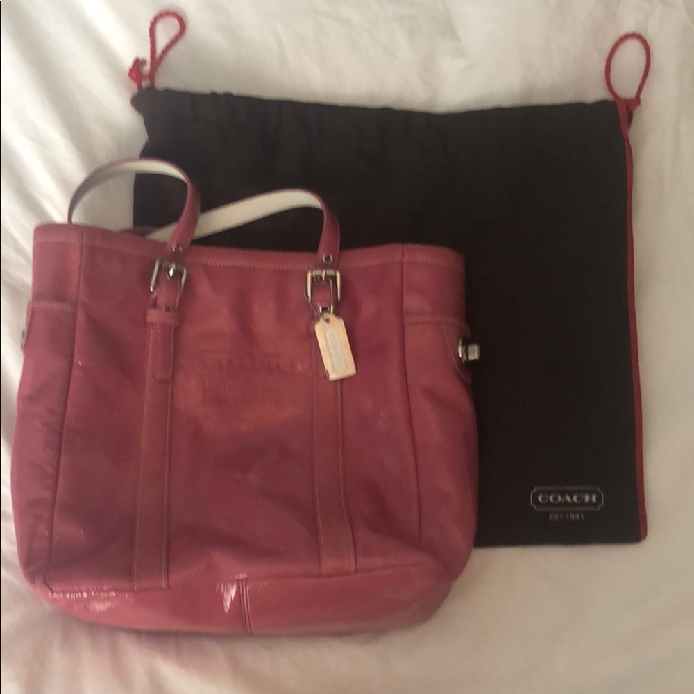 Coach Pink paten leather bag